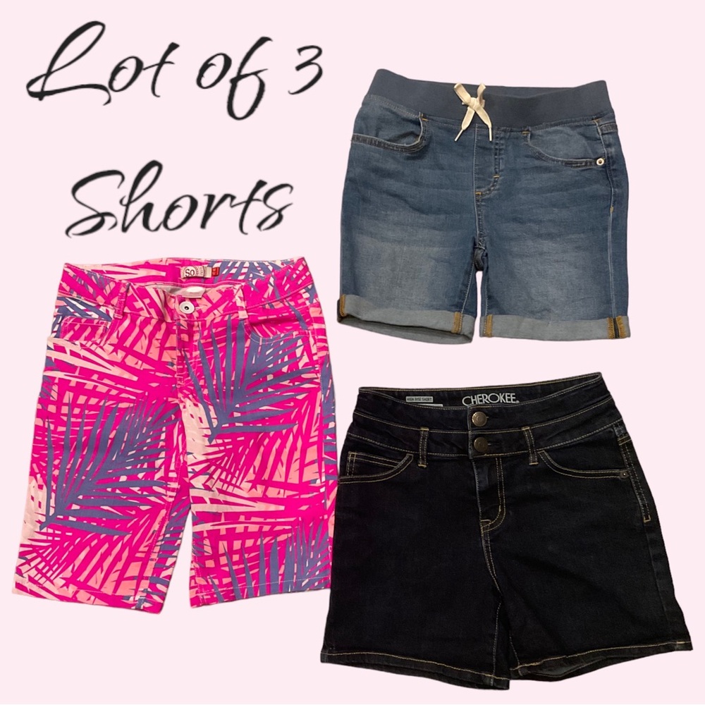 Lot of 3 Denim Shorts Cherokee, So, Wonder Nation Size 12 Girl Printed Pink,